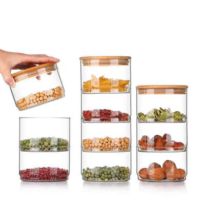 China Handmade Glass Stackable Glass Jar Stocked High Borosilicate Glass Jar for sale