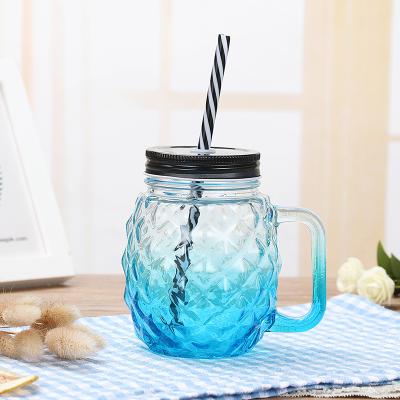 China Sustainable 500ML Pineapple Mason Jar / Glass Mug / Cup With Handle for sale