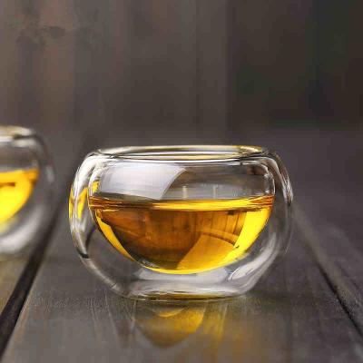 China 50ml 100ml China Double Layer Small Sustainable Glass Tea Cup Set for sale