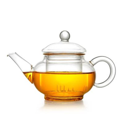 China 250ml-300ml Mini Viable Teapot Heat Resistant Pyrex Glass Mini Teapot With Tea Strainer for sale