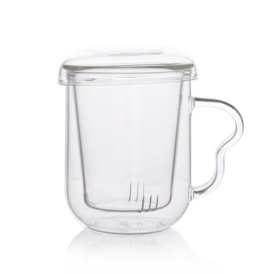 China New Tall Tall Chinese Style Borosilicate Teapot Chinese Style Borosilicate Tea Cup Heat Resistant Clear Glass Cups with Glass Infuser and Lid for sale