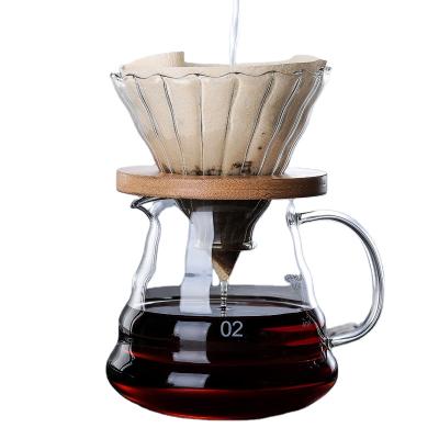 China Limited Hot Sale V60 Viable Hot Drip Coffee Server Style Kettle Glass Coffee Pot/Teapot Set with Filter and Wooden Stand for sale