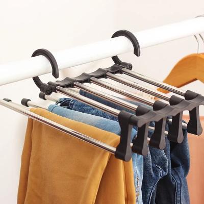 China Modern Drawer Space Saving Magic Clothes Folding Multifunctional Metal 5 In 1 Pant Hangers Stainless Plastic Pants for sale