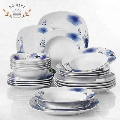 China Minimum Viable Quantity 500sets Square Dining Plate Set 24Pcs Ceramic Plates Set for sale