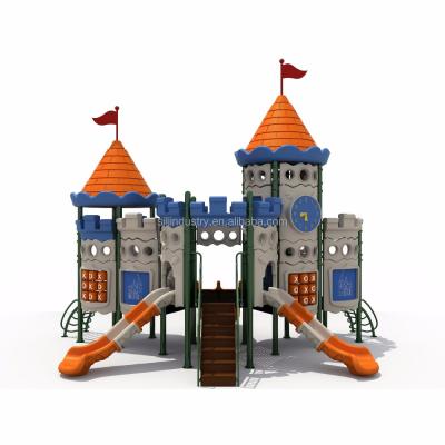 China Outdoor Oriented Castle Kids Equipment Kindergarten Playground Plastic Slide with Fitness Equipment and Swing Funtion for sale