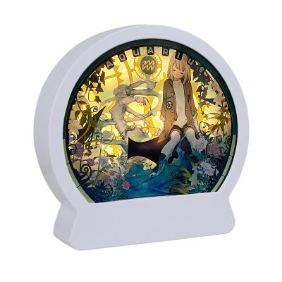 China Japanese Anime Style Factory Direct Sale Twelve Constellation Aquarius Lucky Charm Paper Cut Light Box Framed Painting Crafts for sale