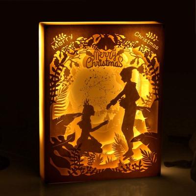 China 2021 Best Sale Customized Auto Color Changing Paper Cutting Light Box 3D Led Shadow Box Led Paper Carving Lamp for sale