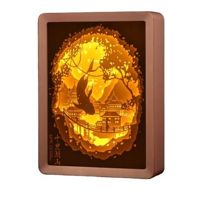 China Light Box Wall Socket Night Light Shade Box Recyclable Eco-friendly Paper Cut Picture Frame for sale