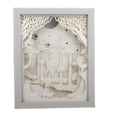 China Recyclable Hand Cut LED Illuminated Deer Paper Inside 3D Christmas Shadow Box Card for sale