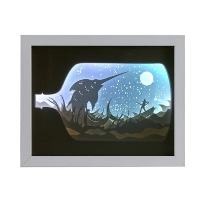 China Automatic Color Changing Papercut USB LED Light Box Night Light Lamp Creative Paintings The Old Man and the Sea with Shark for sale