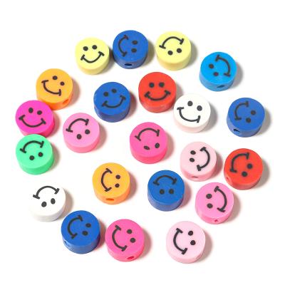 China 50pcs/bag Trendy Flat Round Smiley Face Beads Polymer Clay Beads Loose Spacer Beads For DIY Jewelry Making for sale