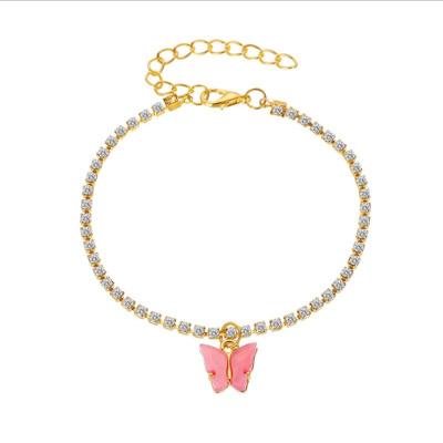 China TRENDY hot sale alloy rhinestone butterfly anklet fashion acrylic shiny anklet chain for women for sale