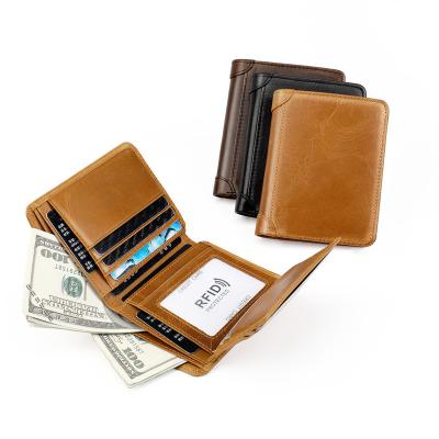 China Fashion Men's Wallet Custom Triple Purse RFID Genuine Leather Money Multifunctional Clip for sale