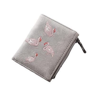 China Fashion Women's Short Folding Latch Wallet Crane Embroidery Card Red Crowned Wallet for sale