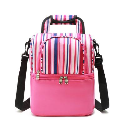 China Double Layer Waterproof Striped Insulated Lunch Bag for sale