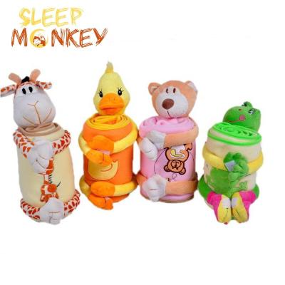 China Bath Plush Toy with Baby Sleep Animal Blanket Stuffed Animal Set fleecy baby toy Giraffe with plush duck toy blanket for sale