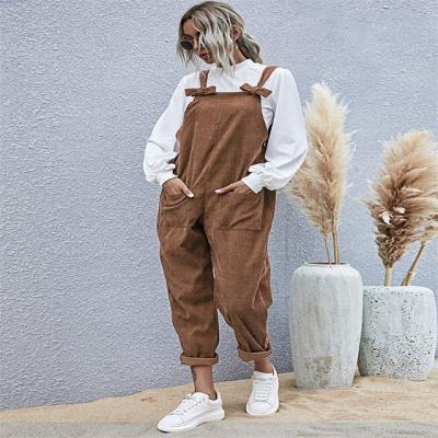 China 2021 Autumn Winter New Style Casual Fashion Bow Slip Pocket Solid Color Women's Anti-pilling Sling Overalls for sale