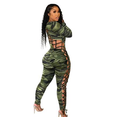 China New Plus Size Amazon QUICK DRY Long Sleeve Sexy Low Cut Hollow Out Color Tight Fit Printed Overalls Women for sale