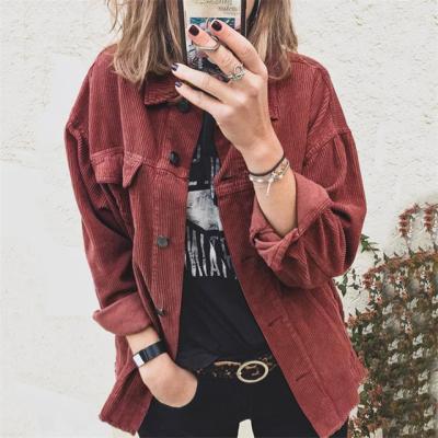 China TYSISS Anti-wrinkle Corduroy Double Pocket Button Front Crop Light Jackets Blouse For Women for sale