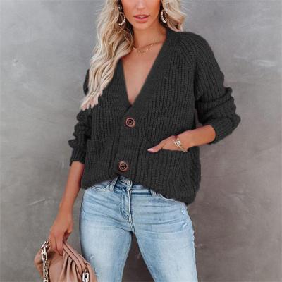 China TYSISS Autumn Winter Women's Anti-wrinkle Breath Sleeve Loose V-Neckline Knitted Long Cardigan Knitwear Sweater for sale