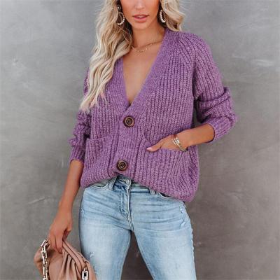 China Anti-wrinkle Fashion Single Button Soft V-Neck Sweater Cardigan Knit Sweater Custom For Women for sale