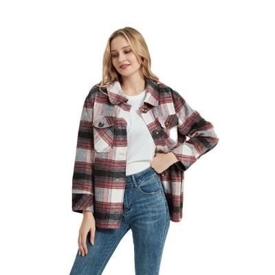 China 2021 Autumn Winter New Plus Size Breathable Tops Shirts Fashion Loose Plaid Casual Coat Warm Jacket For Women for sale