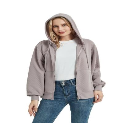 China Solid Color Hot Oversize Fit Women Anti-Wrinkle Hot Sale Diamond Lattice Jacquard Zipper Up Hoodie Sweatshirt for sale