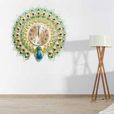 China Large Iron Home Decor Radio Popular Creative Nordic Exquisite Designer Luxury Peacock Wall Clock for sale