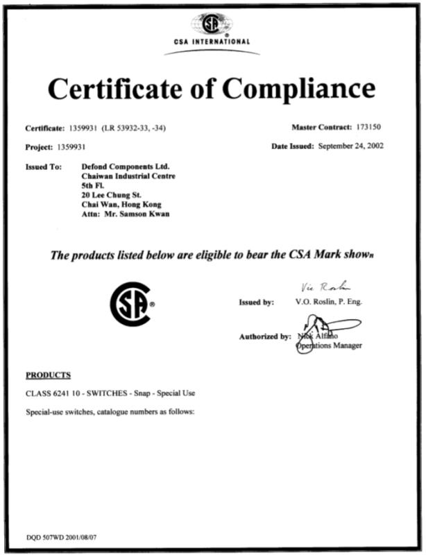 CSA - DEFOND ELECTRICAL INDUSTRIES LIMITED