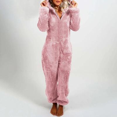 China Autumn and winter women's breathable fleece and overalls thick house wool hooded pajamas for sale