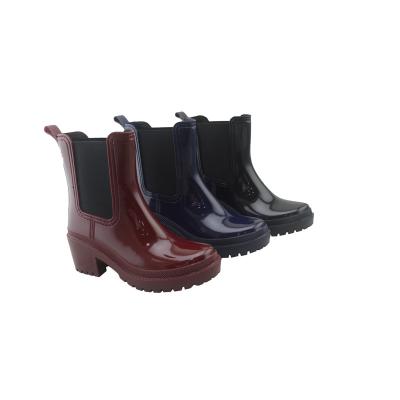 China Fashion trend fashion high heel elastic middle cut waterproof women shinning rainboots for sale