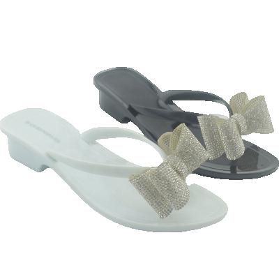 China Fashion Trend DIAMOND HOTFIX PVC BOW ACCESSOREIS SLIP PVC JELLY SLIPPER FOR WOMAN for sale