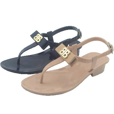 China Fashion Trend WOMEN&'S FABRIC ARC DOUBLE B METAL PLASTIC SANDALS FREEZE SHOES for sale