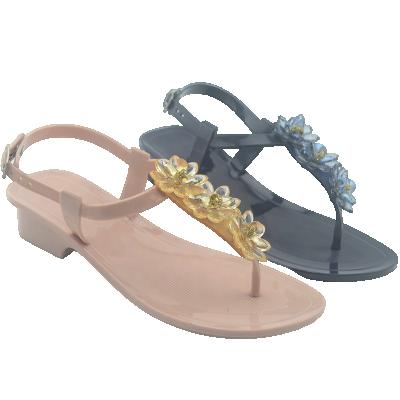 China Fashion Trend BULKY FLOWER CRYSTAL DECORATION STRAP PVC FREEZE SANDALS FOR LADIES for sale