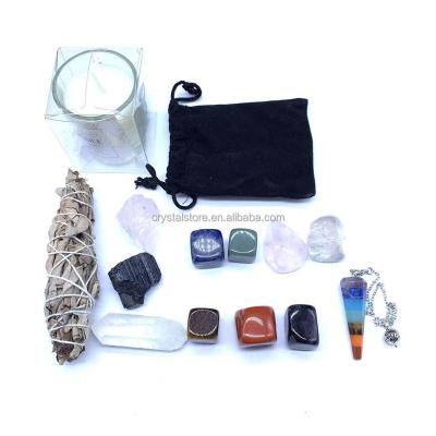 China China Wholesale Natural Crystal Therapy Stones Wooden Box Set Charm Chakra Stones Kit For Meditation for sale