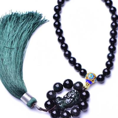 China China 2020 hot retail and wholesale popular natural obsidian round beads with pixiu car hang for decoration for sale