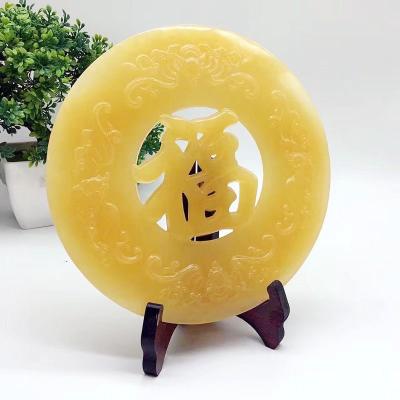 China China Hot Selling Natural Yellow Jade Button Slab Disc Healing Jade Stones For Good Luck for sale