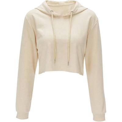 China Wholesale Anti-Wrinkle Clothes Women's Crop Top Women's Simple Sexy White Long Sleeve Crop Full Logo Ladies Hoodie Custom Made for sale