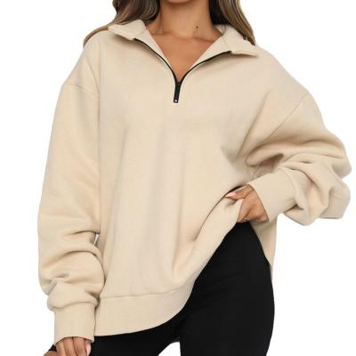 China Wholesale Custom Anti-Wrinkle Zipper Up Oversized Pullover Plain Plus 1/4 Size Zipper Women's Hoodies And Sweatshirts Sweatshirts for sale