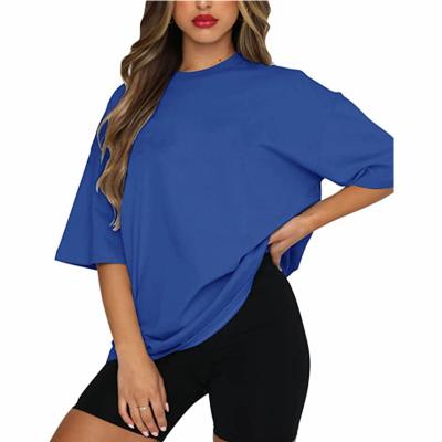 China Factory Wholesale Women's Crew Neck Short Sleeve T-shirts Summer Anti-wrinkle Loosen Solid Color Tees Basic Tops for sale