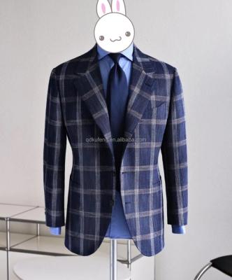 China Anti-Wrinkle Bespoke Fast Shipping Service Working Mens Check Formal Blue Linen Suits With Good After Sale for sale