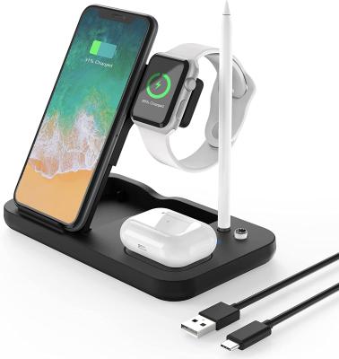 China Mobile Phone New Products Phone Wireless Charger 4 3 In 1 15W QI Fast Charger Stand For iPhone Android Phone Apple Watch AirPods Pencil for sale