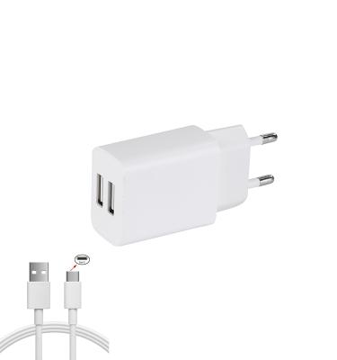 China OEM Logo Power 5V 2.1A EU USA Plug Travel Wall Charger Mobile Phone Tablet MP3 Factory Price USB Quick Charger With USB Data Cable for sale