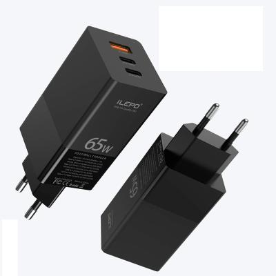 China 65w type-c gan fast 65w Mini Fast GaN Charger 3 Ports EU Plug 65w Mini Fast GaN Charger 3 Ports USB Phone Charger Palladium Charger for sale