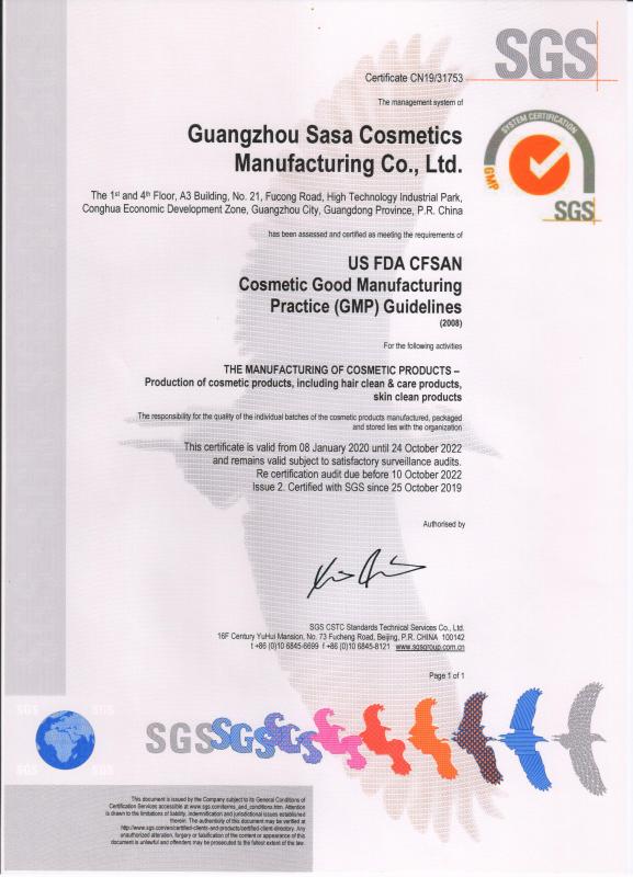 GMP - Guangzhou Sasa Cosmetics Manufacturing Co., Ltd.