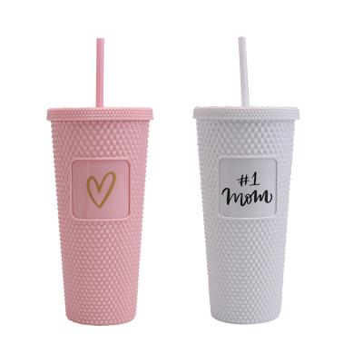 China Hot Sales Disposable 22 Ounce FL 655ml Mother's Day Diamond Tumbler Crystal Plastic Tumblers With Straw And Lid for sale