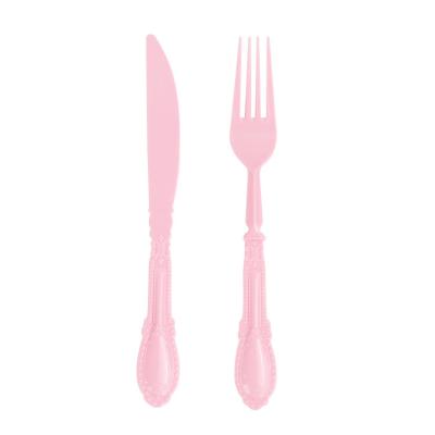 China Sustainable Hot Selling Travel Cutlery Set Daily Party Cutlery Set Plastic Customized Pink 24 Pcs for sale