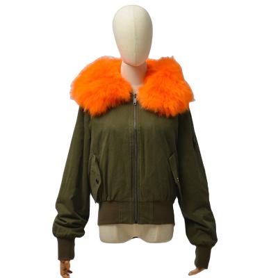 China Real Rabbit Quilted Collar Fox Fur Jacket High Quality Canvas Bomber Striping Trim Autumn Winter Parka Jackets Fashionable for sale