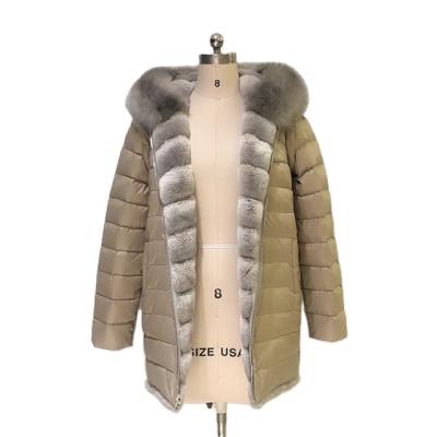 China New Design Real Fox Fur Reversible Fur Fabric And Rex Rabbit With Down Padded Winter Reversible Women Plus Size Real Fur Coats for sale