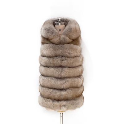 China Luxury Warm Long Hooded Coat Waistcoat Long Sleeveless Gilet Fox Fur Women Winter Sleeveless Jacket for sale